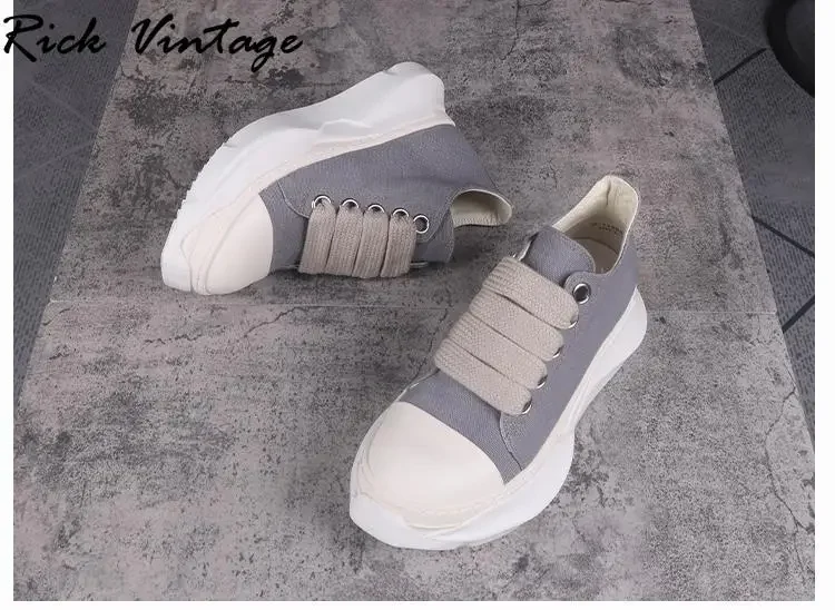 Rick Vintage markowe buty na platformie męskie Jumbo koronki wysokiej jakości ręcznie robione designerskie kobiety Low Top mieszane kolory płócienne