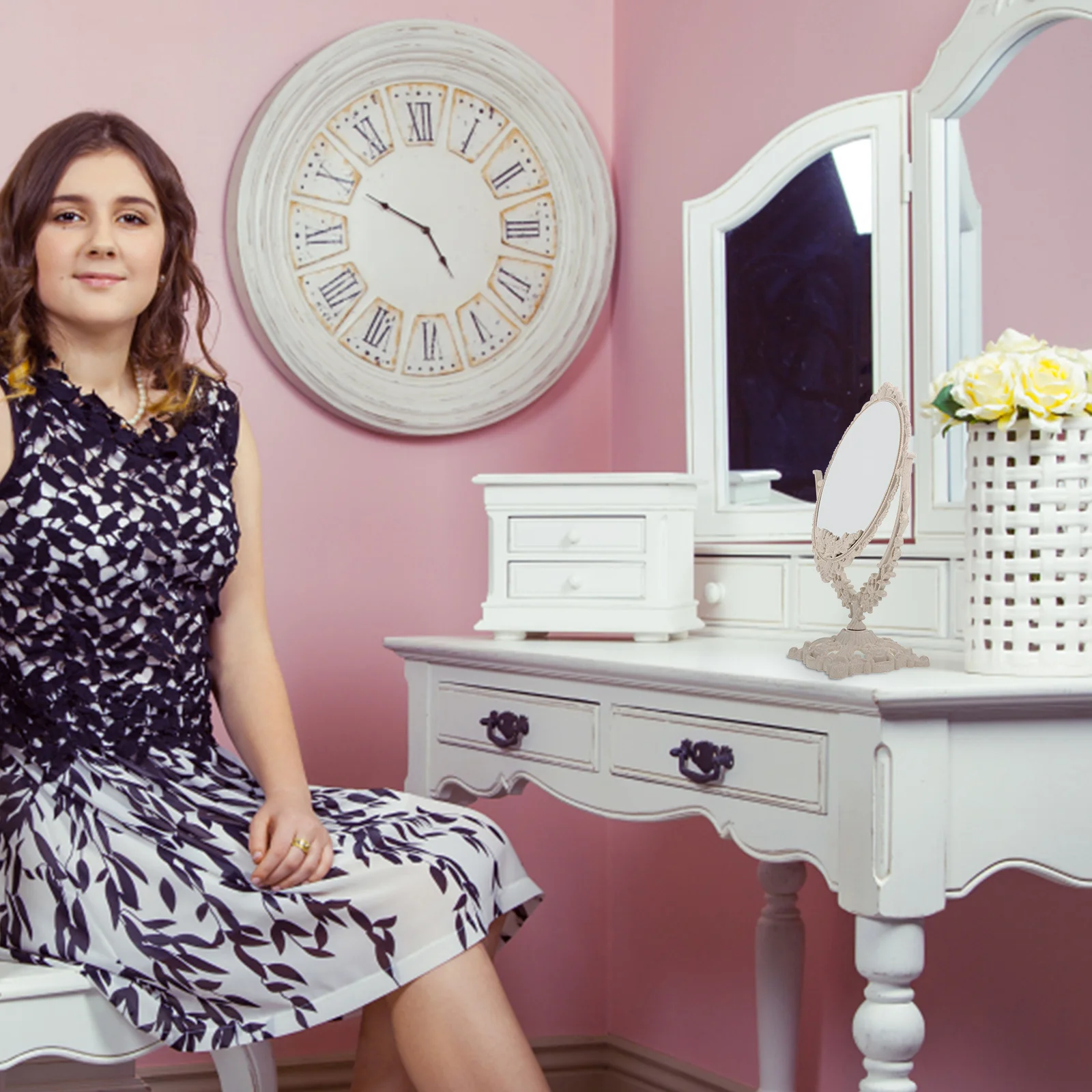 

Pattern Mirror Decorative for Table Vintage Desk Beautiful Elegant