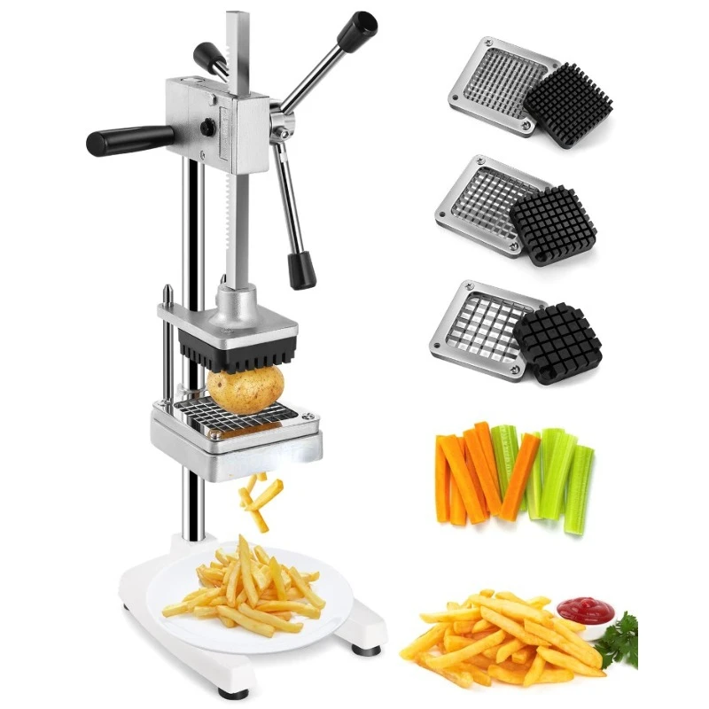 

French Fry Cutter Manual Potato Slicer Stainless Steel Fruit Vegetable Chopper with 3 Replacement Blades 3/10,2/5,3/5-Inch Blade