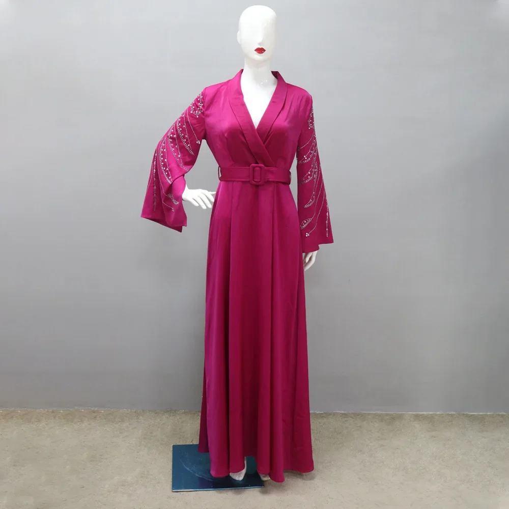 Abaya, vestido muçulmano de diamante com conjunto de calor de Dubai, robe longo elegante e elegante para mulheres com temperamento, incluindo cinto S-XXL
