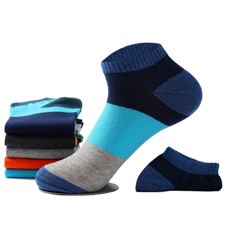 

5 Pairs Men's Summer Socks New Stripe Color Blocking Breathable Sweat Absorbing Soft Sports Casual And Ankle Socks EU38-42
