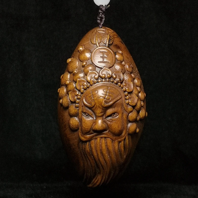 YIZHU CULTUER ART Size 3 Inch Chinese Boxwood Wood Hand carved Old Beijing Facial makeup person Statue Gift Collection