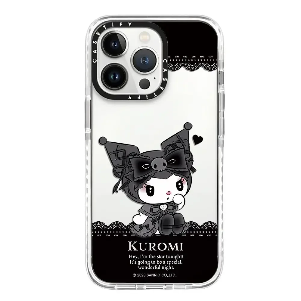 Kawaii Sanrio Dark Kuromi Iphone Case Cute Cartoon Sticker All-Inclusive Soft Protection Case for IPhone16 15 14 13 12 Promax