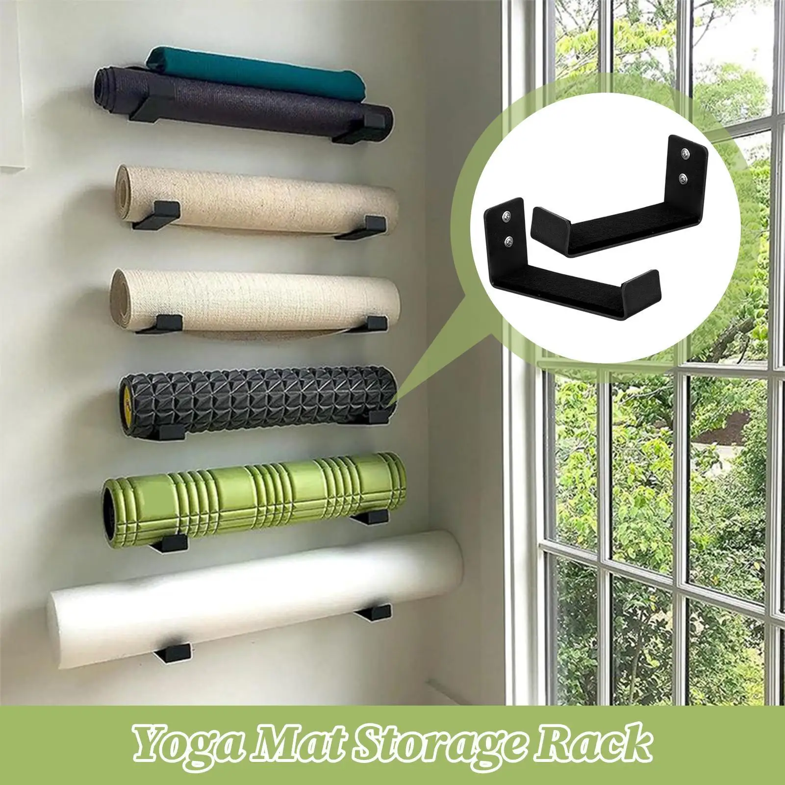 Soporte para esterilla de Yoga, montaje en pared, 2 piezas, estante de almacenamiento para esterilla de Yoga montado en la pared, organizador de aluminio para bandas de resistencia, correa para toalla, gimnasio