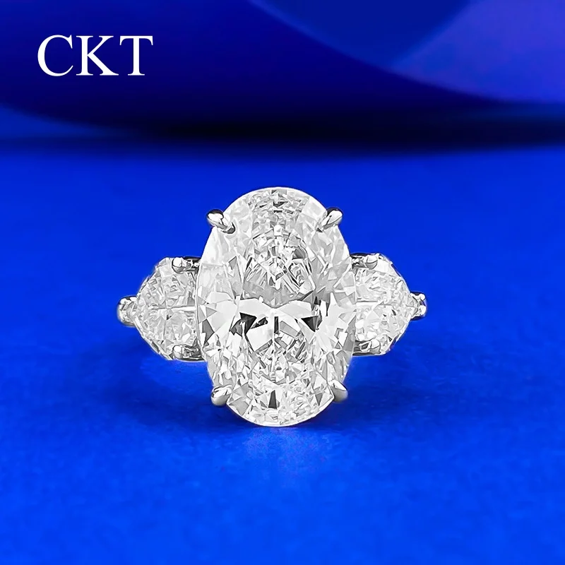 

CKT 925 Sterling Silver Sparkling Oval Cut 10*15 MM Moissanite Lab Sapphire High Carbon Diamond Engagement Rings Fine Jewelry