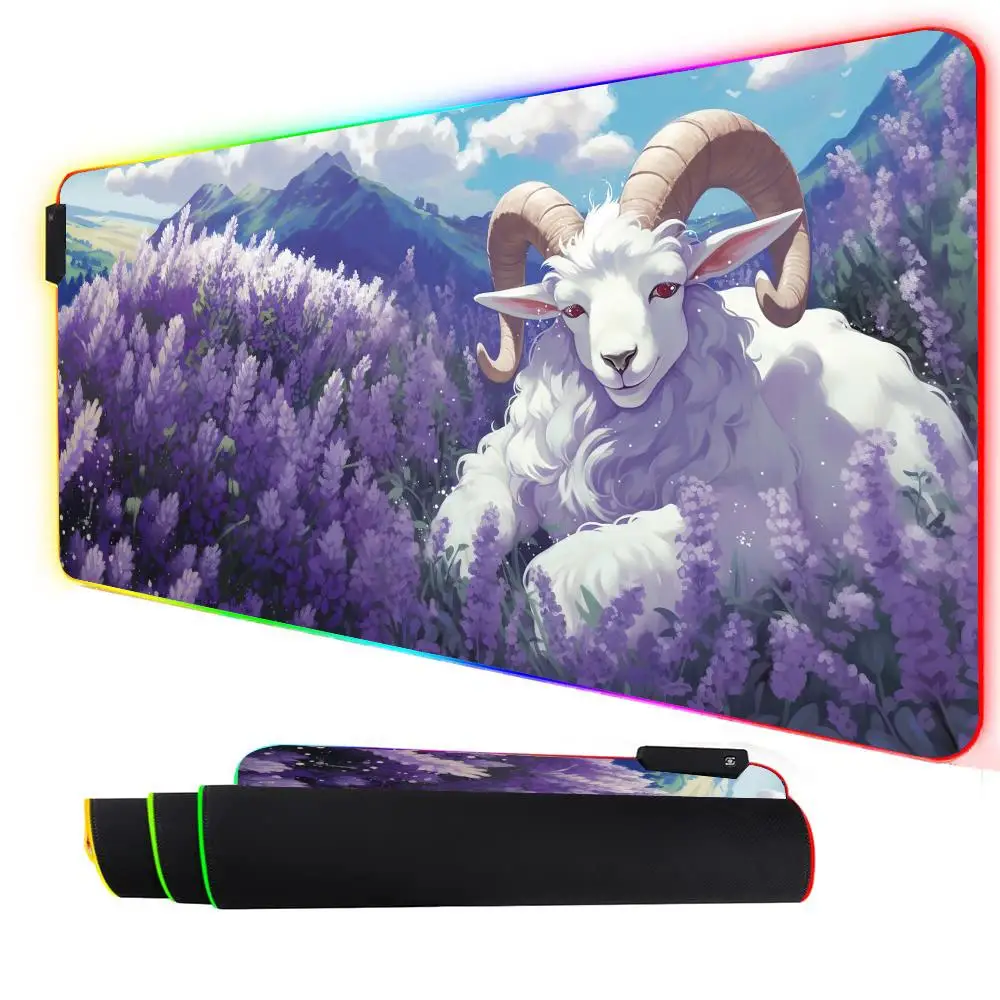 RGB Mouse Pad Lavender Bidang dan Kambing LED Cahaya Gaming Mat Karet Anti-Slip Meja Tikar Pc Aksesoris Gaming Keypad Mousepad