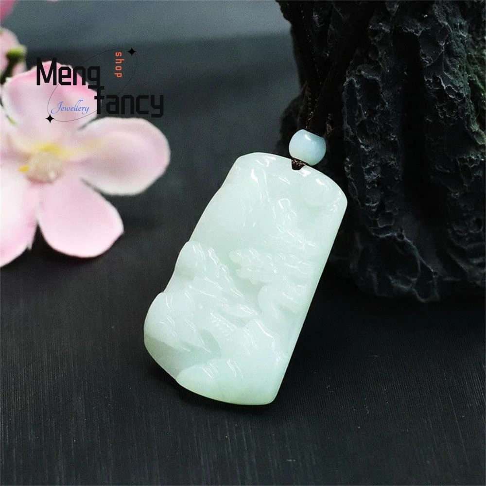 Natural Myanmar A-goods Jadeite Shan Shui Plaque Jade Pendant Exquisite Elegant High-grade Luxury Quality Jewelry Holiday Gifts