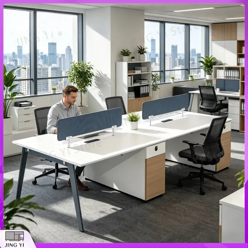 Wooden Desk Partition Workstation Adjustable Four-Legged Office Desk for 4 People Modular Workbench Lab Bench Scientific