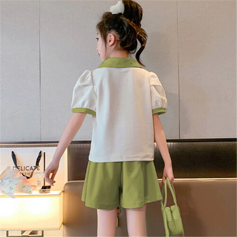Kids Short Sleeve Set Polo Shirt + Shorts Girls Summer Trendy Costume Teenage Fashion Casual Tracksuits Children Clothing Set