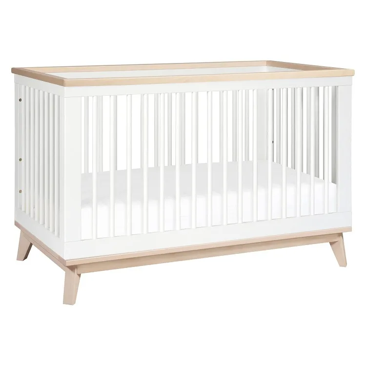 Scoot 3-in-1 Convertible Crib with Toddler Bed Conversion Kit in White and Washed Natural, Greenguard Gold Certified