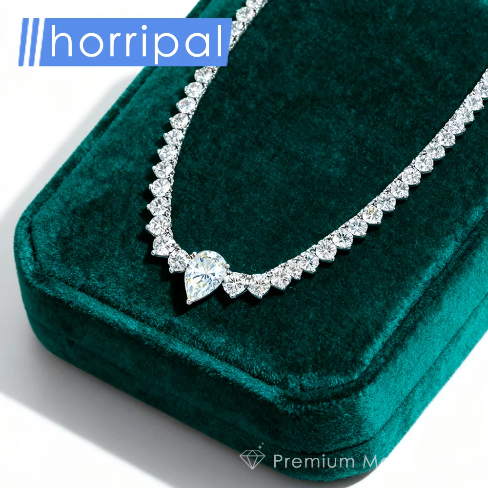 

Pear Moissanite Tennis Necklace for Women Gradient Moissanite Sterling Silver 3 Claws Luxury Jewelry Elegant Wedding Necklace