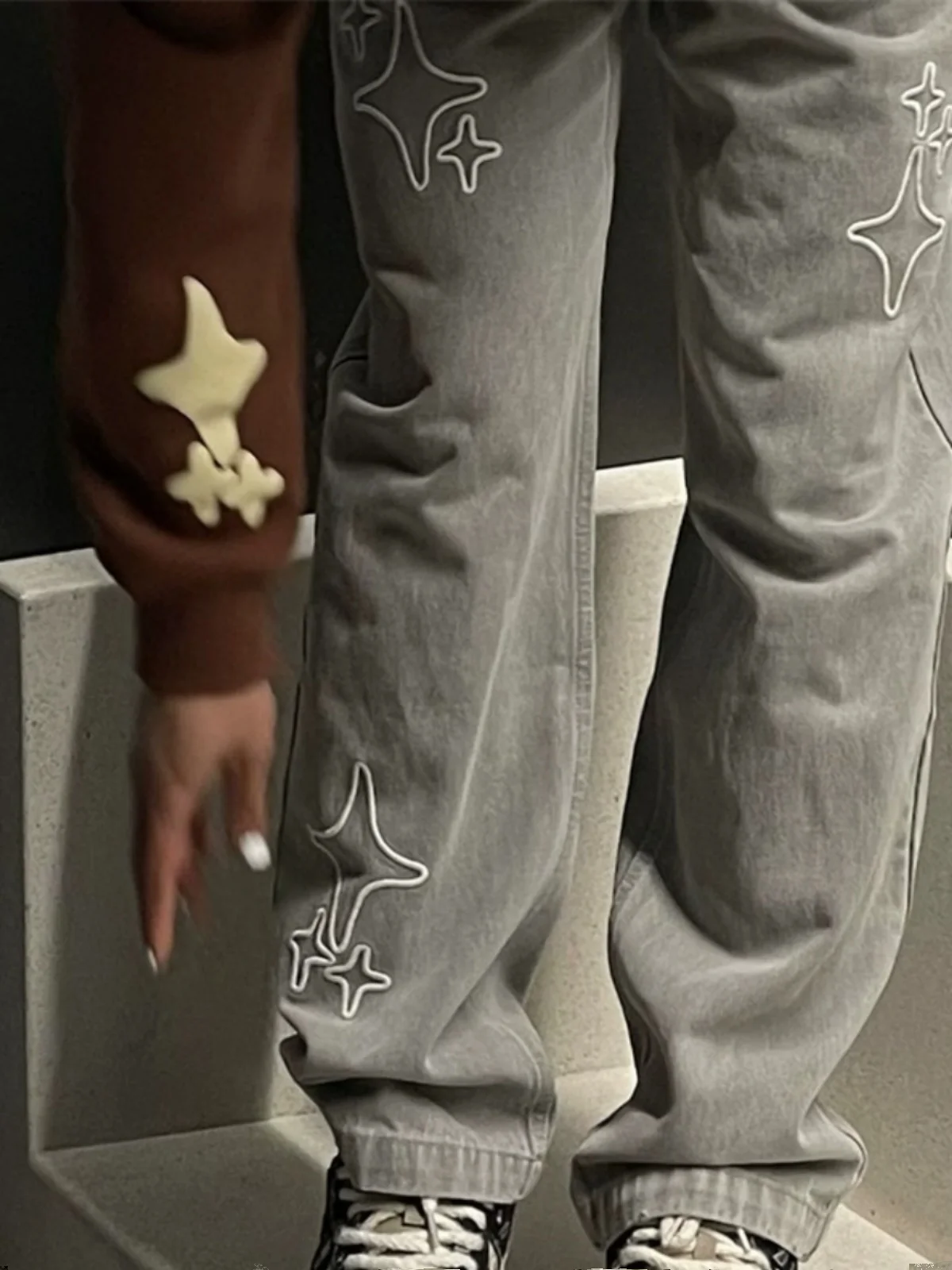 

Джинсы BPM Broken Pl Bla Star для мужчин и женщин, парные, с вышивкой, прямые, модные, молодежные, повседневные, на все сезоны