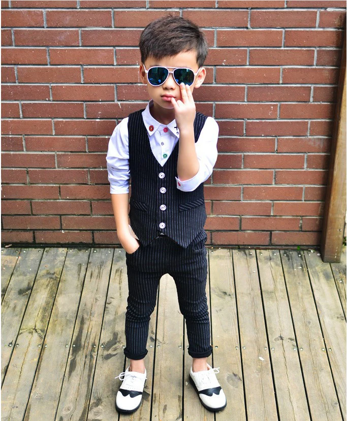 Wedding Suit for Boys Children Vest + Pants 2 Pieces Formal Suit Red Gray Boys Spring Summer England Style Kids Blazer Suits