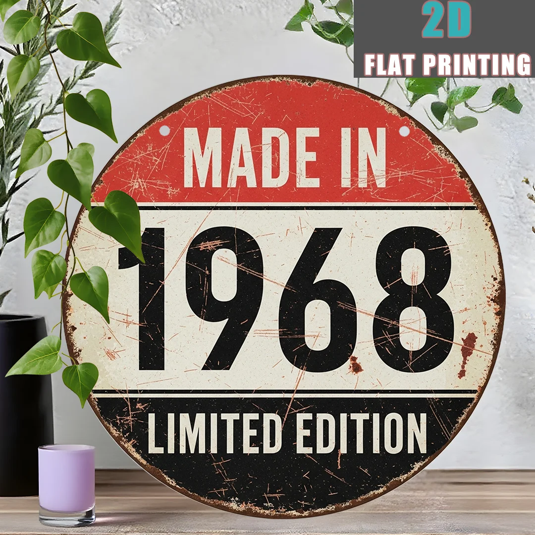 

2D Flat, 1pc Vintage 1968 Limited Edition Metal Sign - 8x8 Inch Aluminum Wall Plaque with Red & White Striped Background, Retro