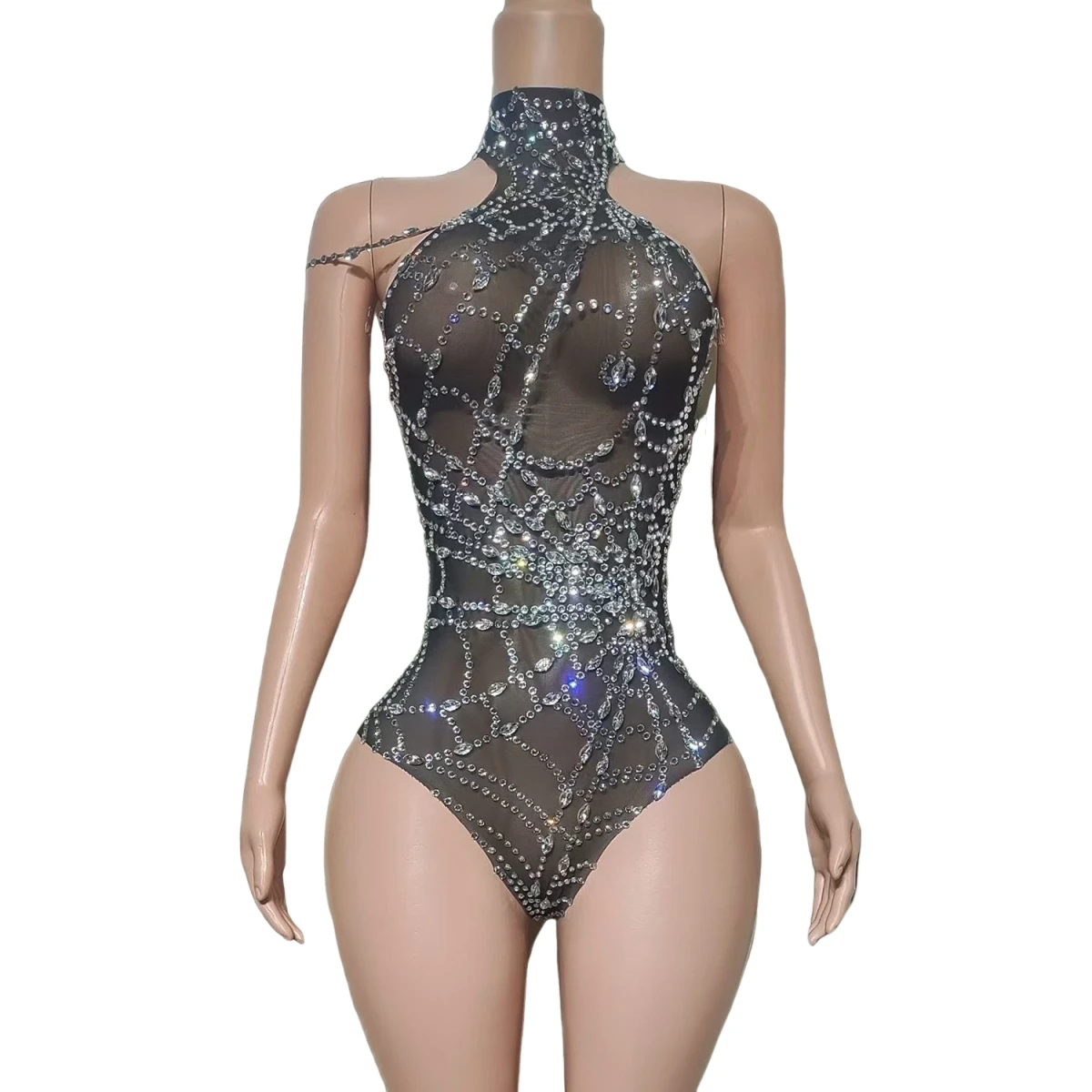 2025 sexy malha perspectiva diamante bodysuit boate bar dj trajes de desempenho feminino modelo gogo dançarinos vestido palco dn21781