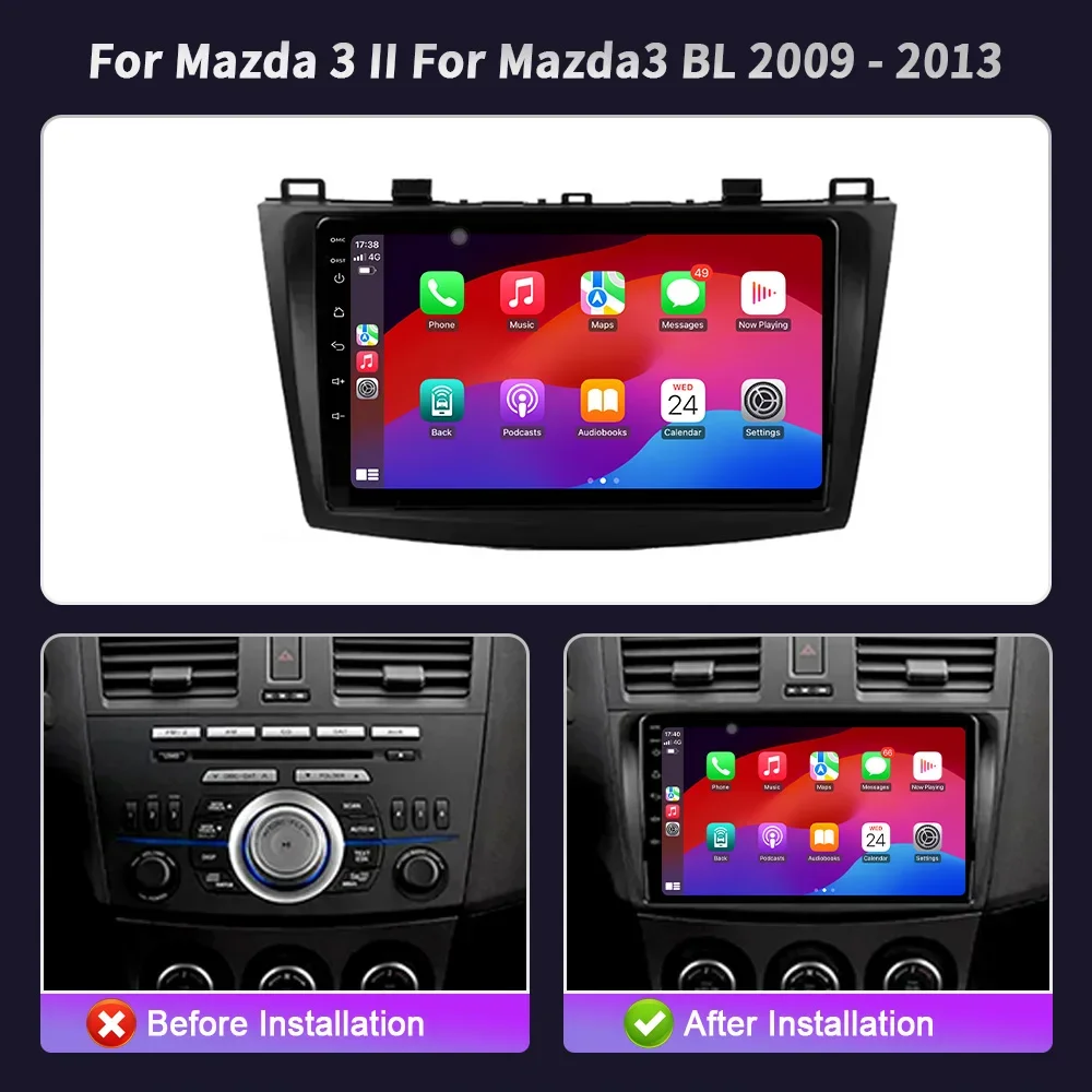 Android 14 Wireless CarPlay Screen For Mazda 3 II For Mazda3 BL 2009-2013 Car Radio Multimedia System player Bluetooth