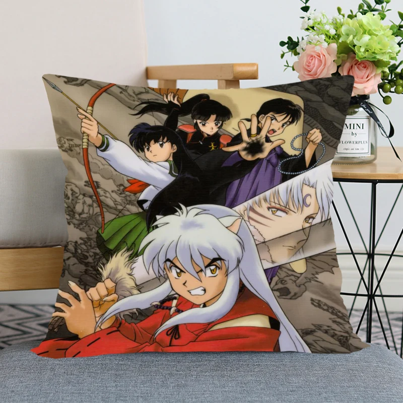 New Arrival Inuyasha Anime Pillow Cover Bedroom Home Office Decorative Pillowcase Square Zipper Pillow cases Satin Soft No Fade