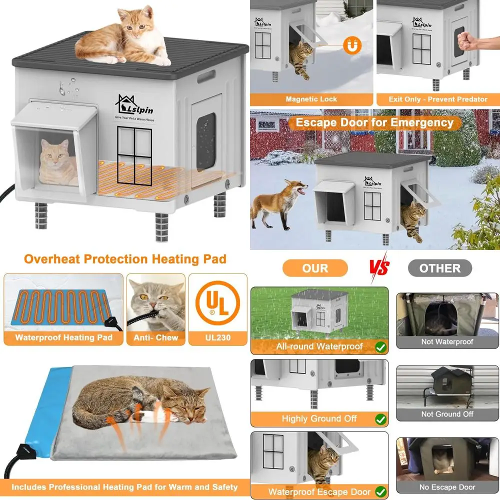 

Weatherproof Insulated Outdoor Cat Shelter with Escape Door for Feral and Stray Cats, 17.7x14.9x17.5