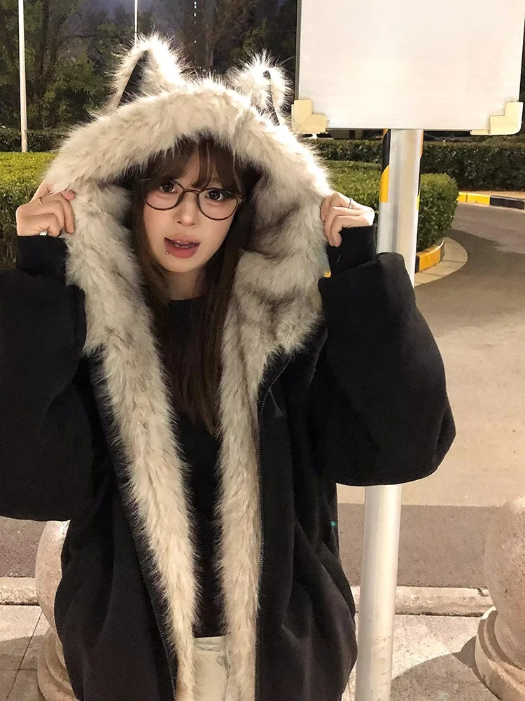 

Женское зимнее теплое пальто Thiened Fce с капюшоном и пухом из хлопка, новое теплое пальто с рисунком горного орла, застежка-молния L...