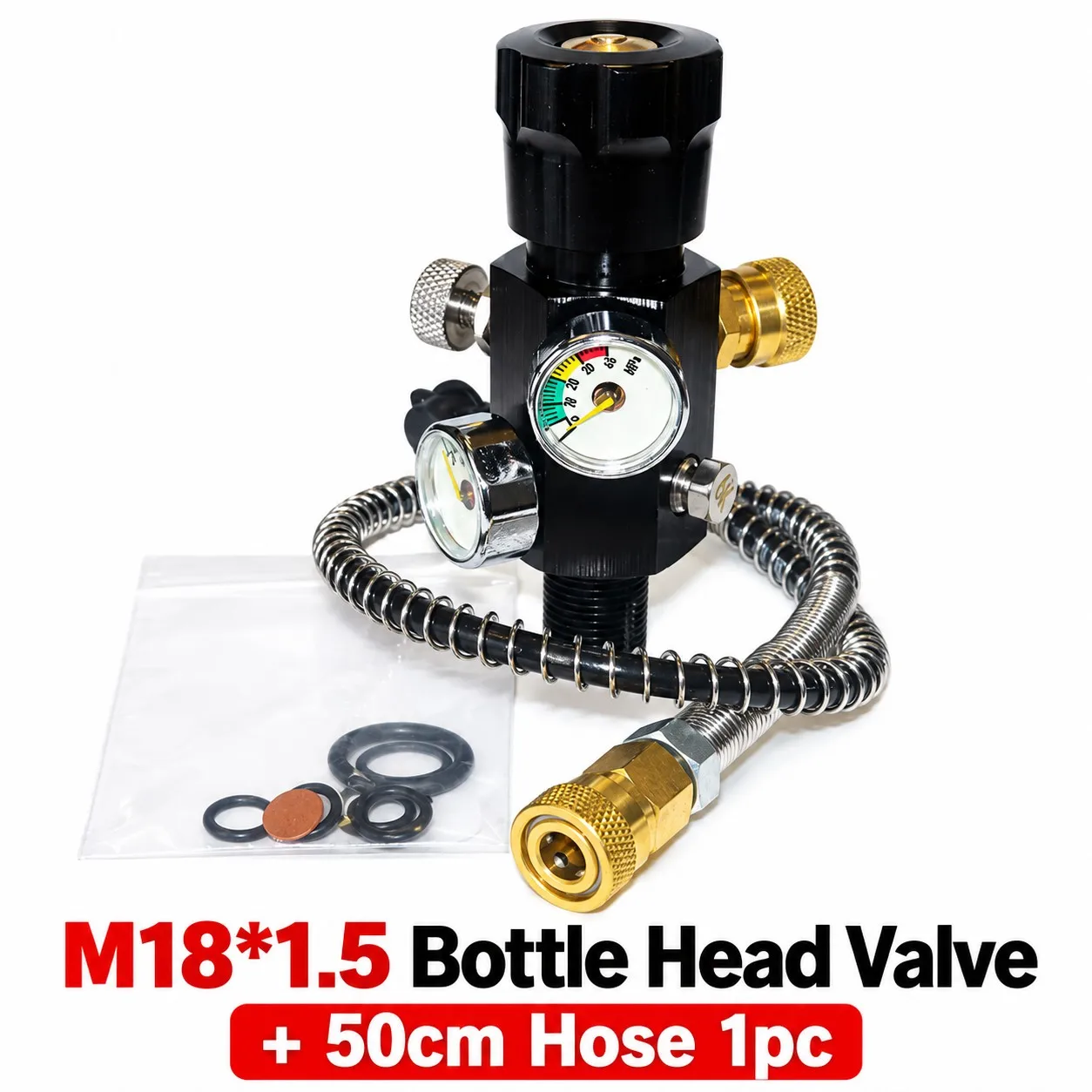 4500PSI 300Bar High Pressure Gas Cylinder Fill Adapter Dual Gauge with 20inch Hose Scuba Tank Charging Valve