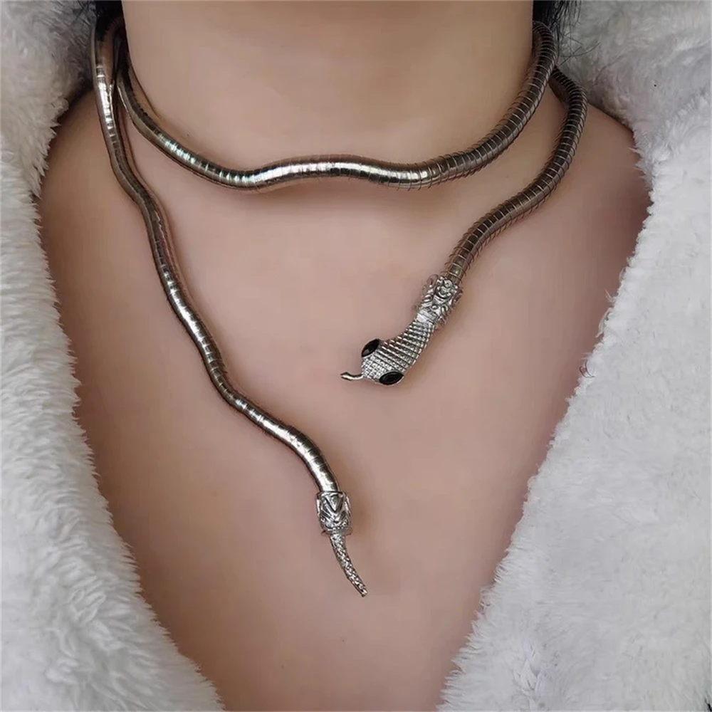 Punk Multilayer Metal Bendy Snake Necklace Bracelet for Women Men Personality Unique Design Alloy Necklace Gifts