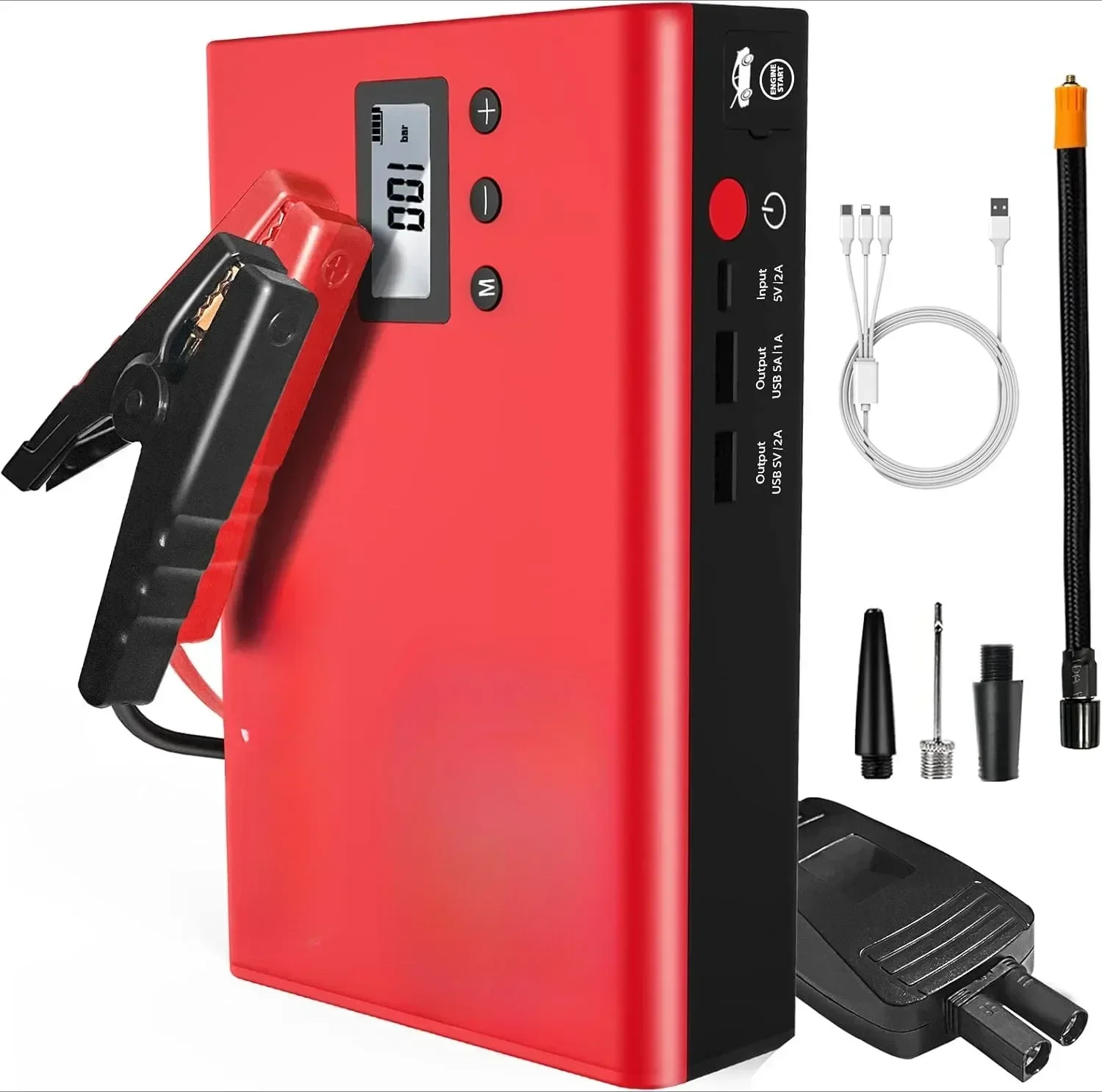 Jump Starter with Air Compressor 2800A Peak 20000mAh 12V Portable 8.5L Gas&7L Diesel Battery Booster Digital Tire Inflator(CYD2）