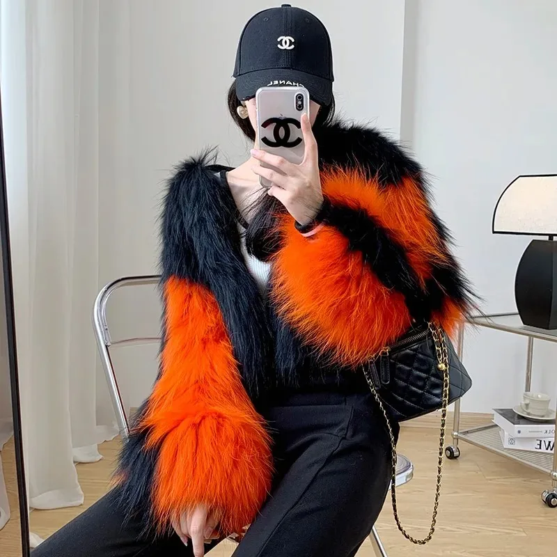 

Fashion New Autumn And Winter Raccoon Fur Woven Fur Coat Short Korean Style Casual Baseball Style Slimming Fur Coat