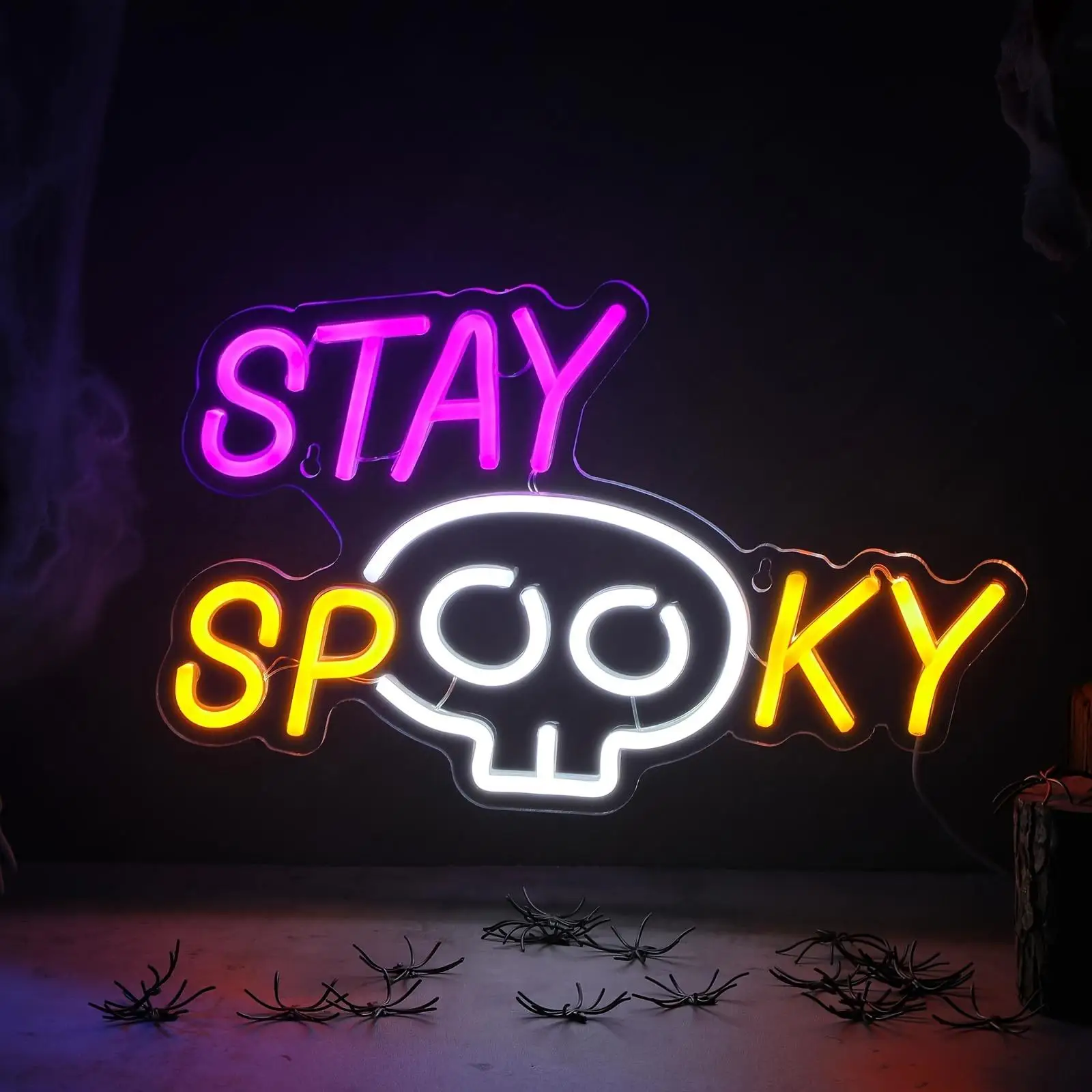 

Stay Spooky Neon Sign USB Dimmable LED Neon Lights for Halloween Party Game Room Bar Man Cave Wall Decor Night Light Gifts