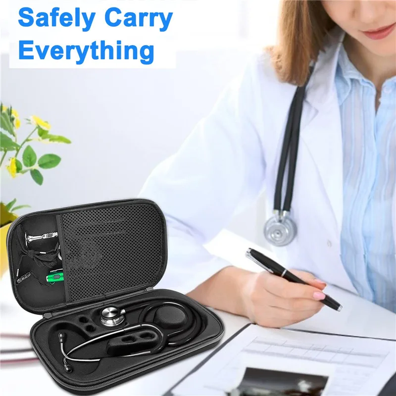 Stethoscope Storage Box EVA Portable Travel Carrying Case Mesh Bag for Littmann Cardiology Hard Drive Pen Medical Organizer