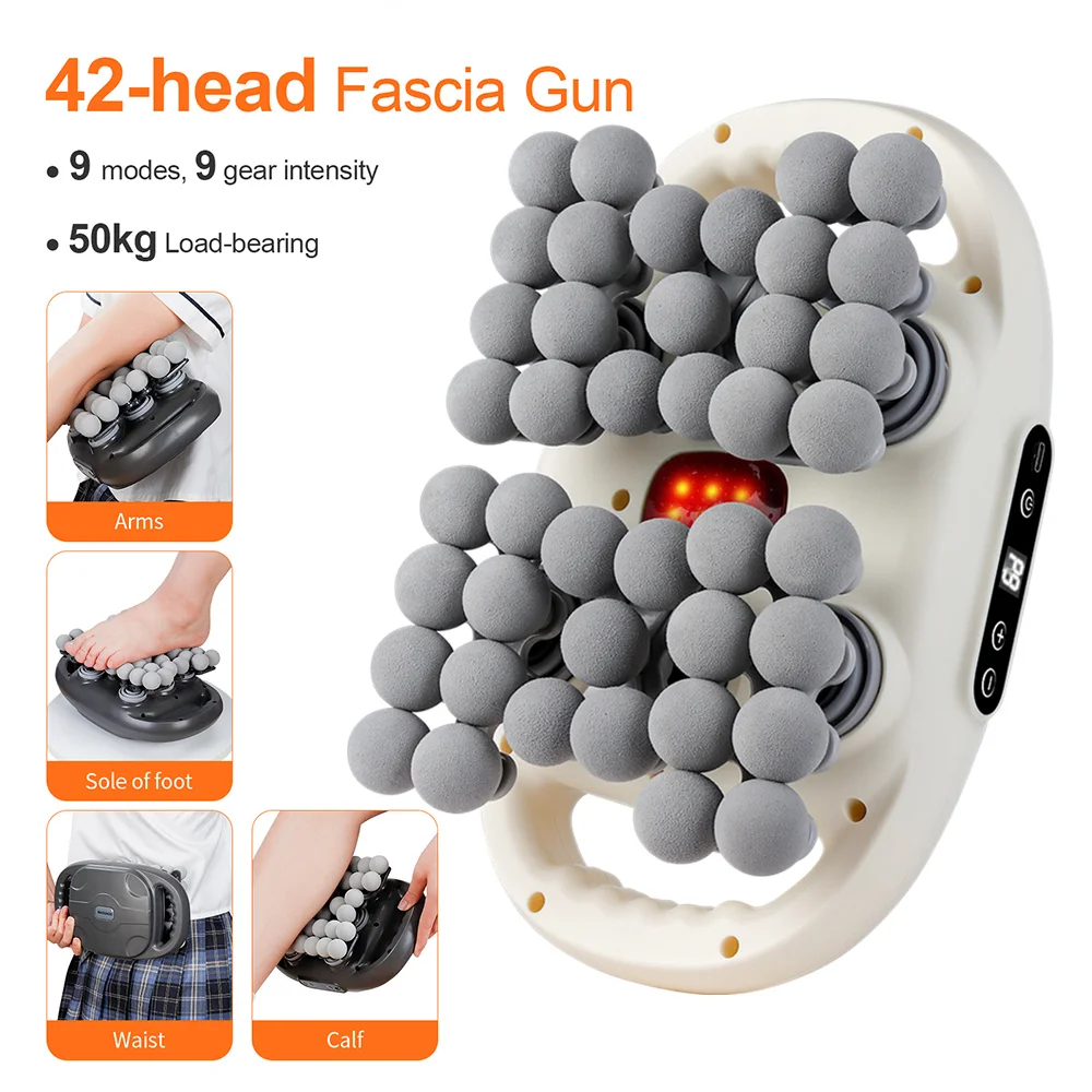 42-Heads Body Massage Gun High-Frequency Vibration Fascia Gun Back Waist Thigh Massager Neck Shoulder Massager Muscle Masajeador