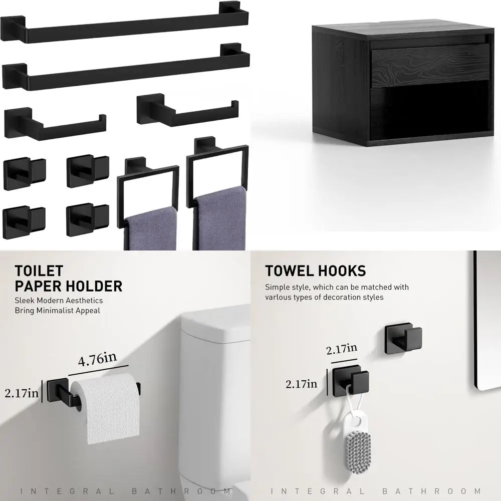 

Stainless Steel Wall Mounted Towel Racks Bathroom Accessories Set, 10-Piece Matte Black Hardware for Modern Bathroom Decor