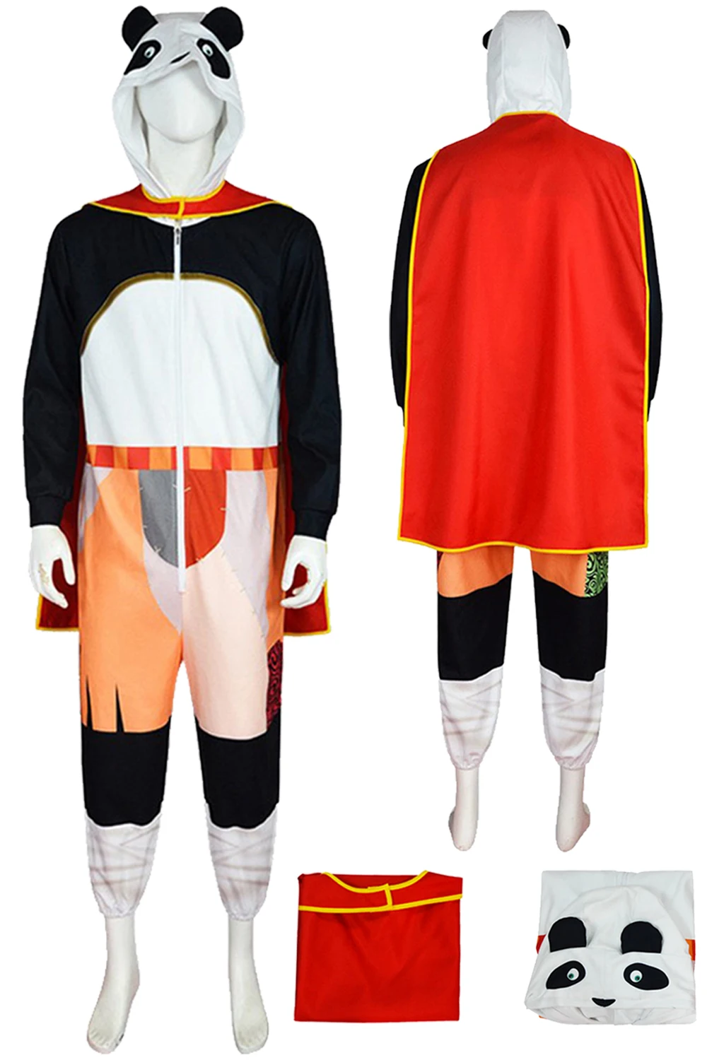 

Po Cosplay Fantasy Costume Anime Movie Kung Fu Cosplay Panda 4 Roleplay Red Cloak Jumpsuit Adult Unisex Halloween Disguise Suit