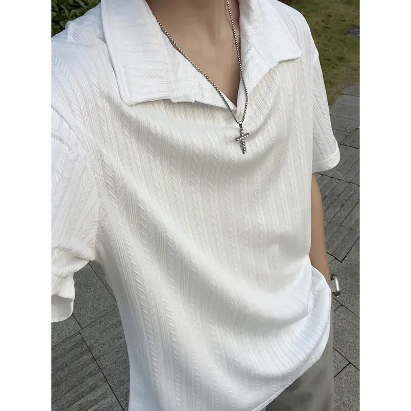 Mens Soft Comfortable Polo Shirt Collared Knit Summer Solid Classic Simple Casual Short Sleeve Breathable Fabric Plain T Shirt