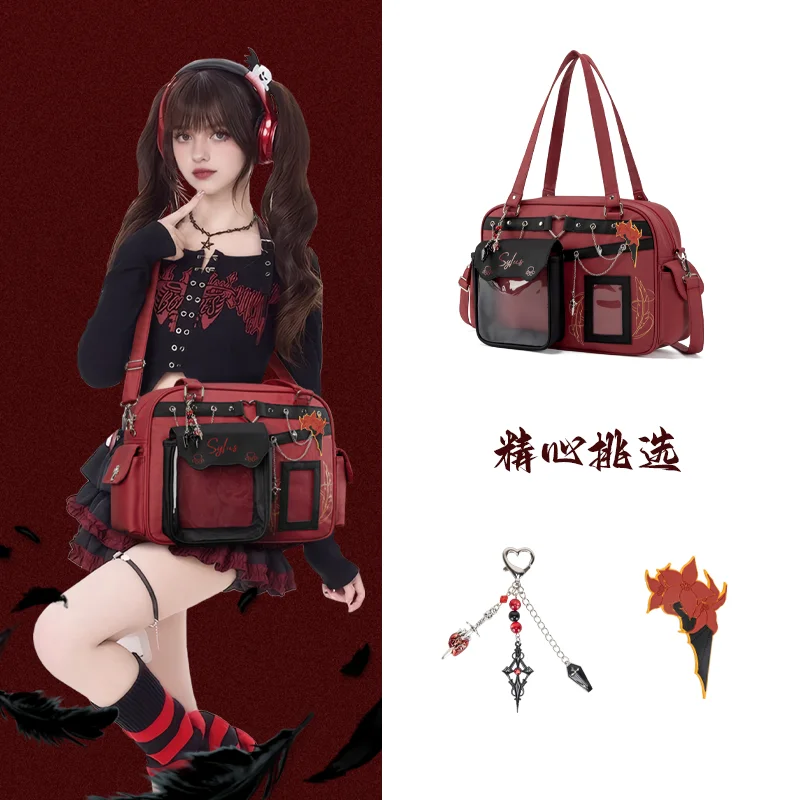 Gothic Dark Red ltaBag Large Capacity Crossbody Square Bag Women
