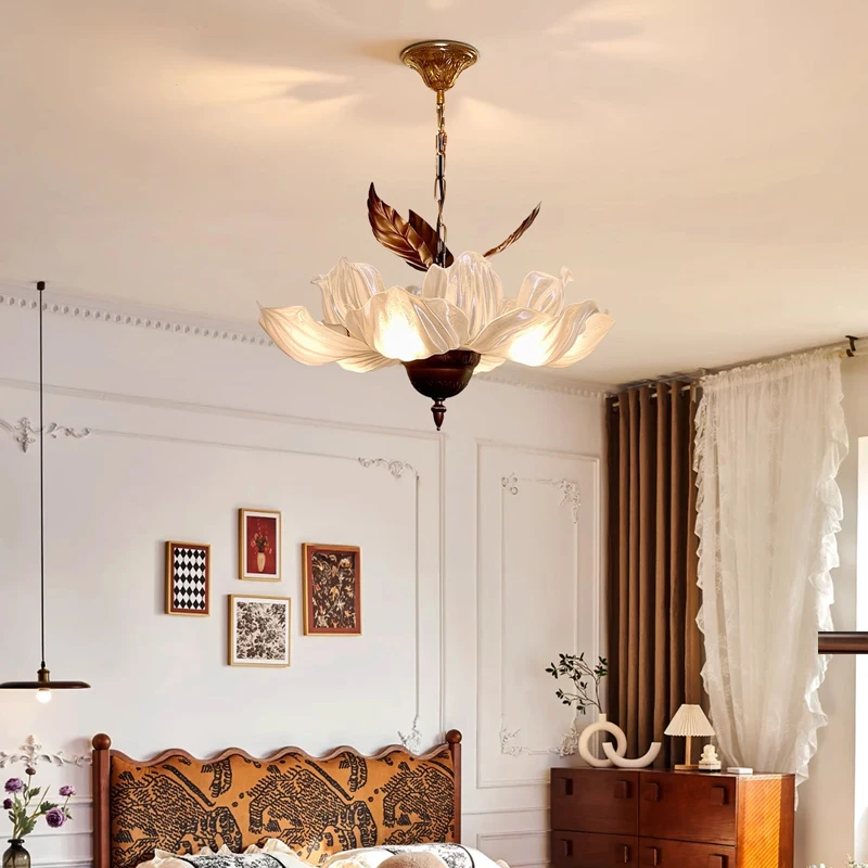 2026 Nordic French Retro Petal Chandelier Living Dining Room Bedroom Home Lighting Led Pendant Lamp Study Loft Hanging Light Fix