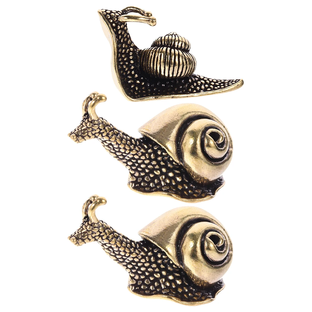 3pcs Copper Snail Statue Mini Retro Garden Decor Outdoor Pond Brass Sculpture Accessories for Home Decorative Figurines