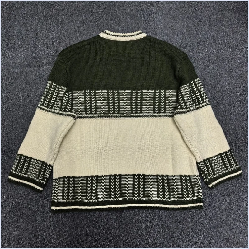 25 Fall/Winter New Arrival Mercerized Wool Fair Isle Jacquard Knit Crewneck Colorblock Sweater