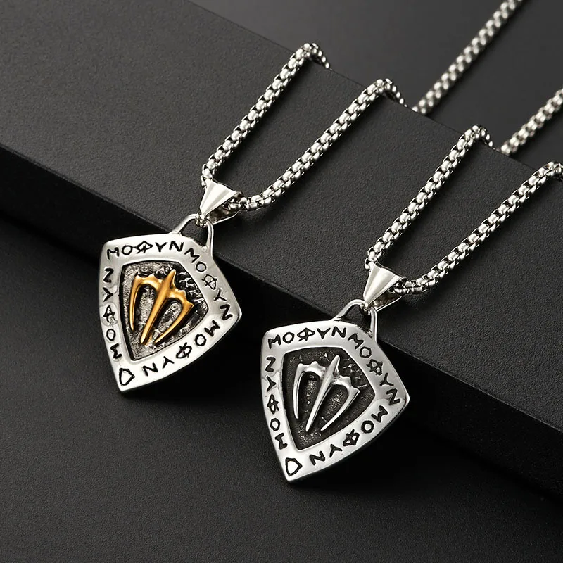 

Vintage Stainless Steel Trident Shield Pendant Titanium Steel Necklace for Men