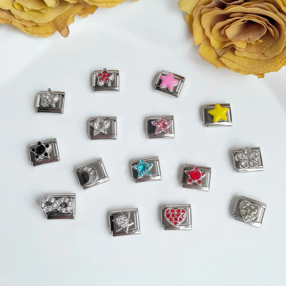 

New Shiny Star Love Italian Charm Fit 9mm Women Chain Bracelet Stainless Steel 9mm Modular Charms Bracelet Jewelry