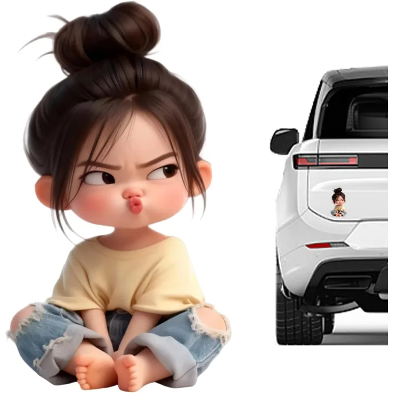 

1pc Cute Cartoon Grumpy Girl Vinyl Sticker, Waterproof Decal for Car Bumper Laptop Skateboard Fridge Tumbler