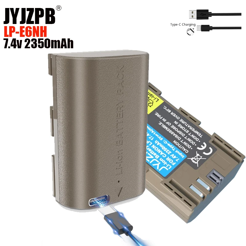 

2350mAh LP-E6NH Replace LP-E6N LP-E6 Battery with Type-C Input For Canon EOS R R5 R6 60D 70D 80D 90D 5D IV 5DS R 7D Mark Camera