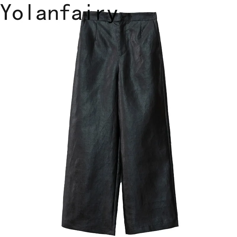 YOLANFAIRY Luxury 100% Real Mulberry Silk Pants for Women Gambiered Silk Solid Black Pants Trousers Elegant Wide Leg Pants 2026