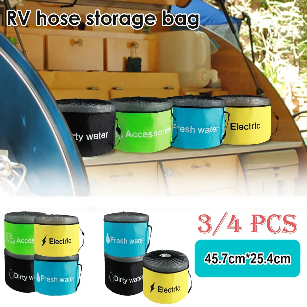 

3/4Pcs RV Hose Storage Bags Mesh Breathable Drawstring Pouch Oxford Waterproof RV Accessories Utility Storage Bags for Cargo RV