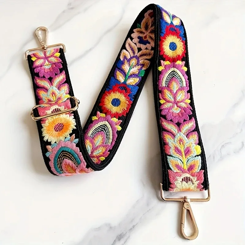 5Cm Ethnic Style Floral Embroidery Pattern Bag Strap Accessory Replaceable  Adjustable Can Be Worn on One Shoulder