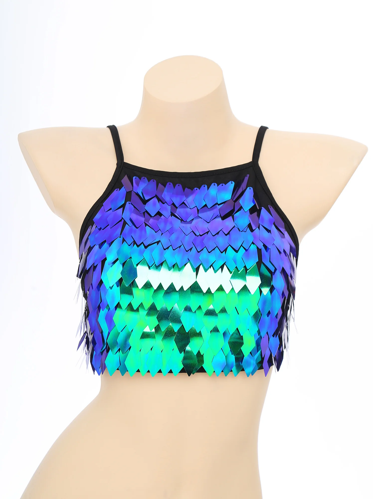 Glitter Sequin Tassel Bra Top Lace-up Tank Top Camisole Women Belly Dance Crop Top Vests Cropped Bralette Glitter Camis Clubwear