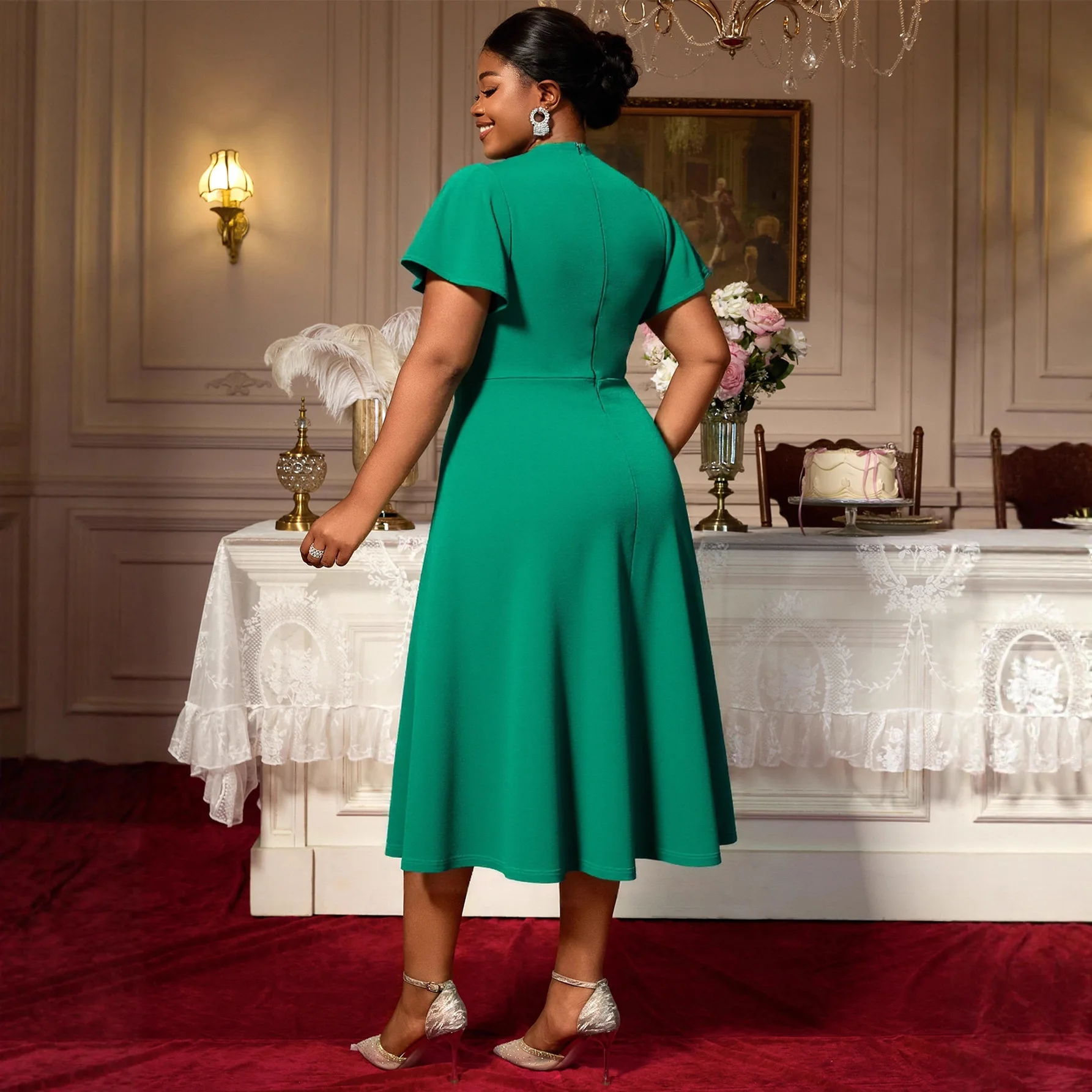 여성을위한 L-4XL 플러스 사이즈 아프리카 드레스 가을 우아한 아프리카 짧은 소매 메쉬 폴리 에스터 미디 드레스 대시 키 아프리카 의류