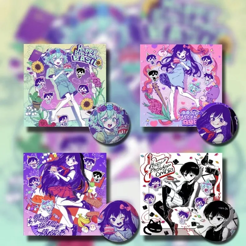 

OMORI Anime Manga Fan Merchandise Badges Square Cards Pins Badges Gift SUNNY AUBREY KEL HERO BASIL MARI