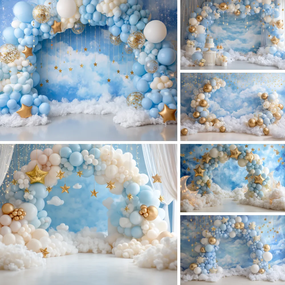 

Newborn Baby Shower Backdrop for Girl Boy Happy Birthday Party Banner Blue Balloon Sky Photo Background Decoration