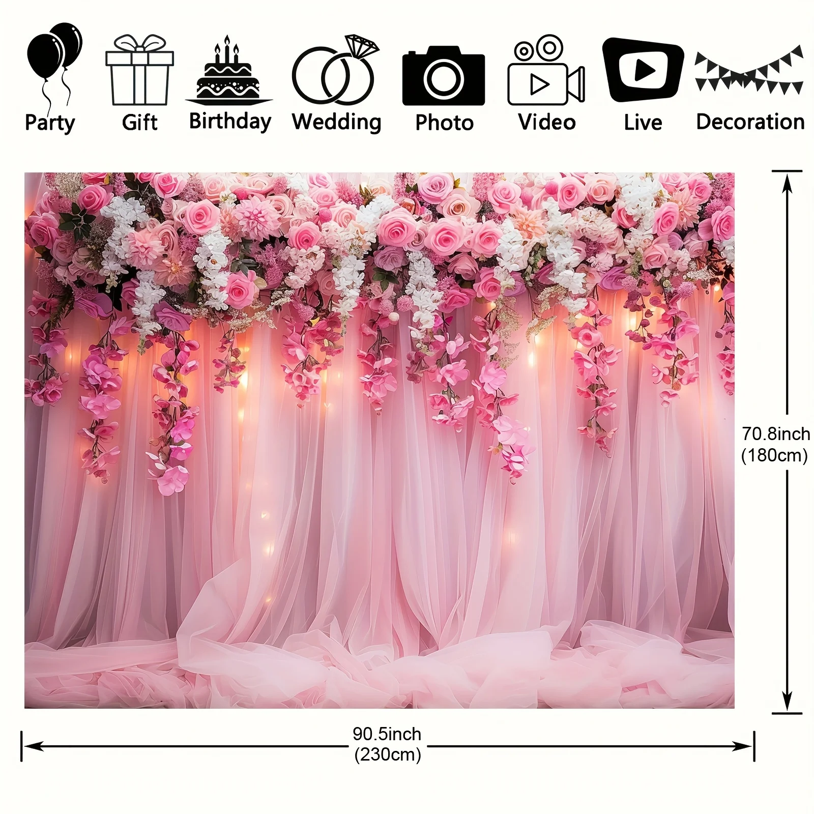 Pink floral background cloth, floral photography background, cake and dessert table decoration, wedding and birthday background