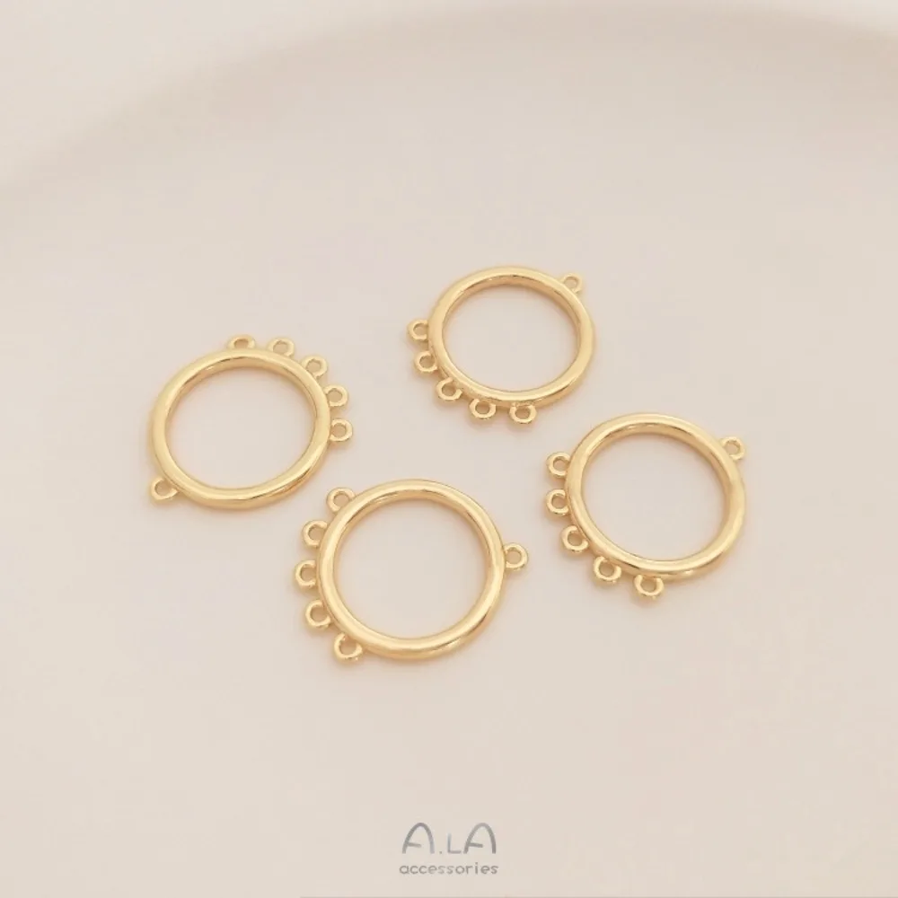 

Handmade Jewelry DIY Accessories Copper Charms 14K Gold Color Round Skirt Fan Five Hanging Tassel Connector Earrings Material